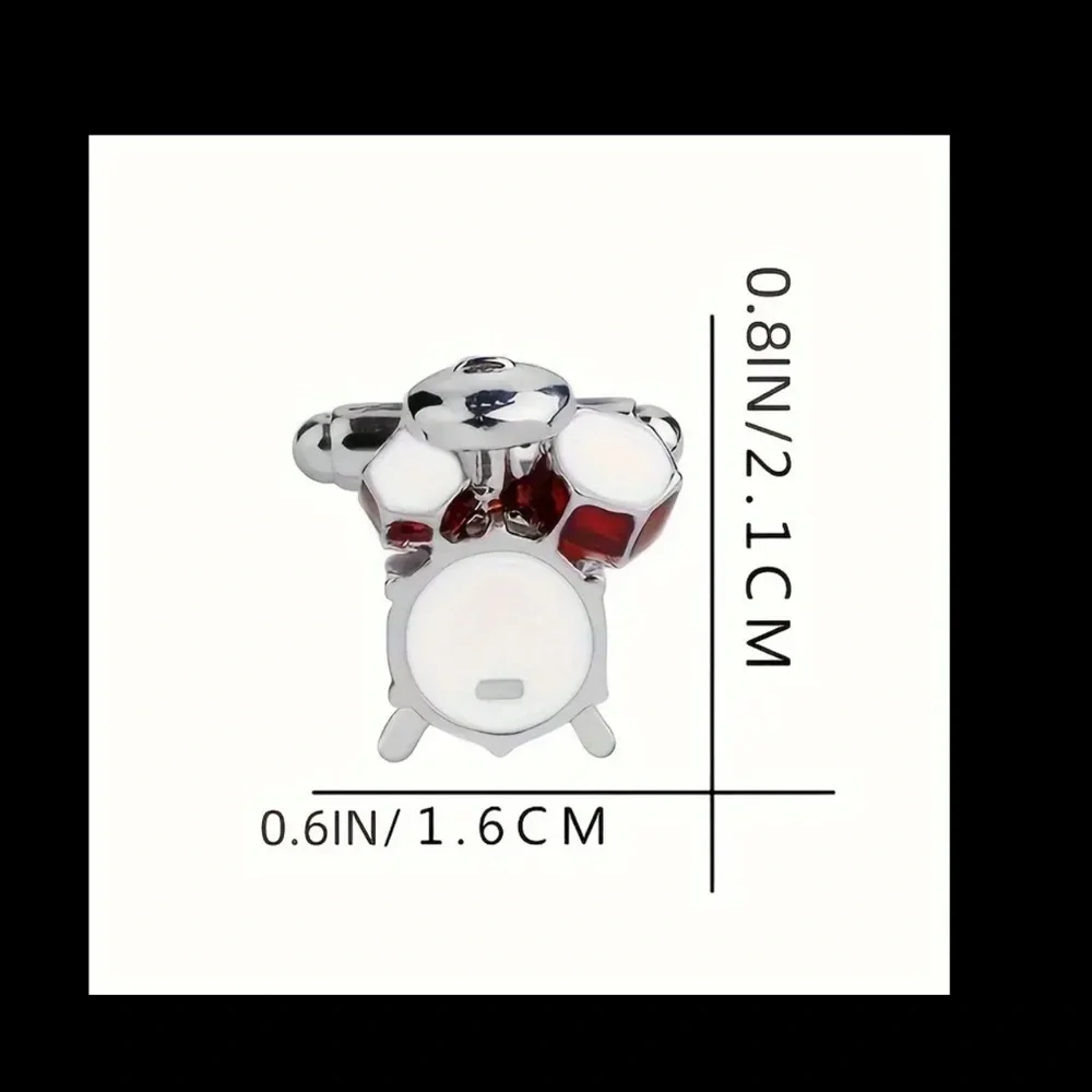 Silver Drum Set Cufflinks with Red Accents, NEW
